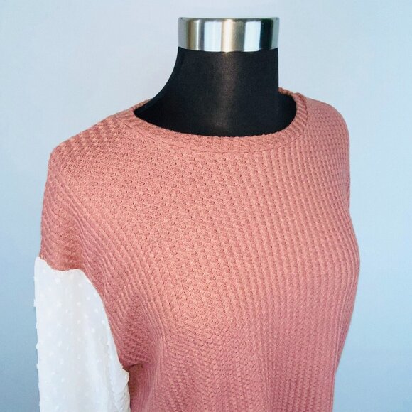 Shein Womens Small S Textured Muted Pink White Raised Accented Sleeve Top - Picture 4 of 9